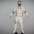 3D Military Character Model in Camouflage Uniform with Tactical Vest Gloves and Boots