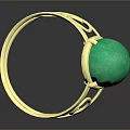 Elegant Gold Ring With Oval Green Gemstone And Curved Band Design