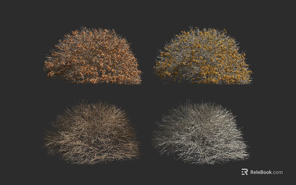Different Round Shaped Bushes with Brown Yellow and Gray Foliage 3d model 