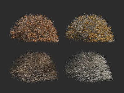 Different Round Shaped Bushes with Brown Yellow and Gray Foliage 3d model
