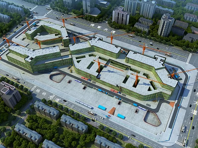 Modern Architectural Complex With Connected Structures In Urban Surroundings Featuring Roads And Trees 3d model