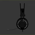 Stylish Headset With Silver Metal Frame Gray Ear Cushions And Microphone On Black Reflective Surface