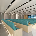 Modern Meeting Room Interior Design With Long Table Wooden Bookshelves And Lawn View