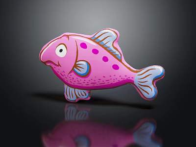 Pink Fish Shaped Plush Toy With Purple Spots Blue Fins And White Edges 3d model