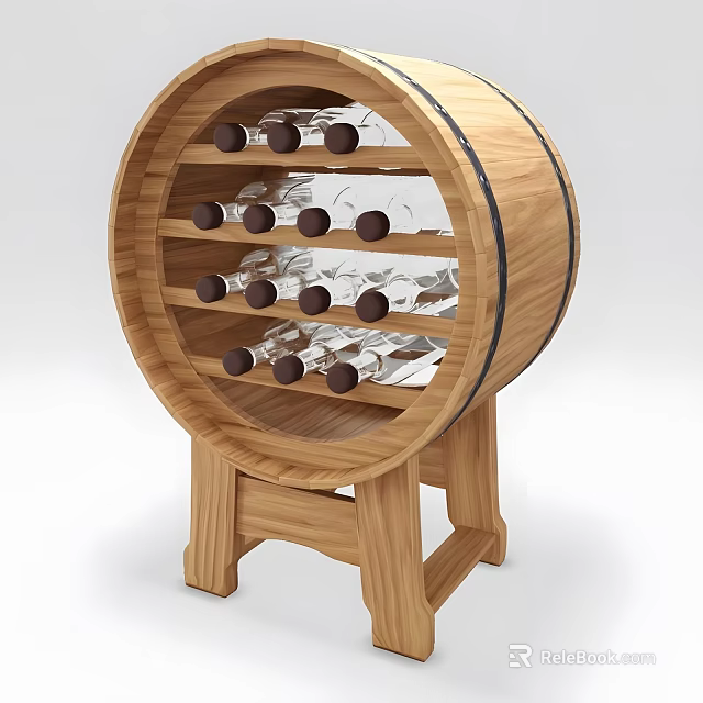 Wooden Barrel Shaped Wine Rack For Kitchen Storage Holds Wine Bottles 3d model 