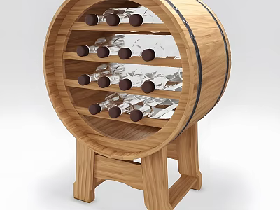 Wooden Barrel Shaped Wine Rack For Kitchen Storage Holds Wine Bottles 3d model