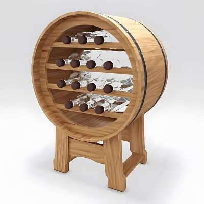 Wooden Barrel Shaped Wine Rack For Kitchen Storage Holds Wine Bottles 3d model
