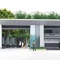 Modern Entrance Gate Design with Greenery Covered Top Glass Facade and Evergrande Logo for Pedestrians