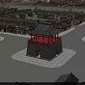 Ancient Chinese Architectural Complex With Red Walls Grey Tiles And Courtyard Layout 3d model