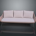 Modern Woven Sofa With Three Light Colored Cushions And Metal Legs