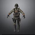 Tactical Military Character In Combat Uniform With Protective Vest And Helmet