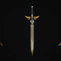 Fantasy Warrior Sword With Golden Winged Hilt And Green Gemstone Accents 3d model