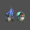 Fantasy Toad Like Creatures With Blue Flame And Green Plant Appendages Design