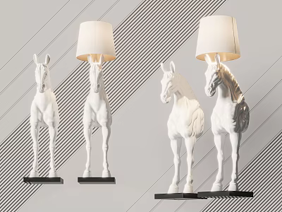 Unique Horse Shaped Floor Lamps With White Shade And Modern Decorative Design 3d model