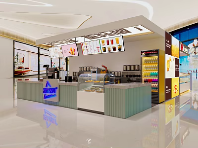 Modern Bubble Tea Shop Interior With Digital Menu Boards And Beverage Displays 3d model