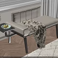 Beige Leisure Chair with Backrest Side Table Flower Vase and Patterned Blanket on Wooden Floor