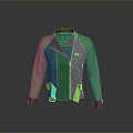 Green And Teal Color Block Jacket With Zipper Closure Stand Collar And Pockets