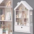 Pink And White House Shaped Bookshelves With Drawers Toys And Books