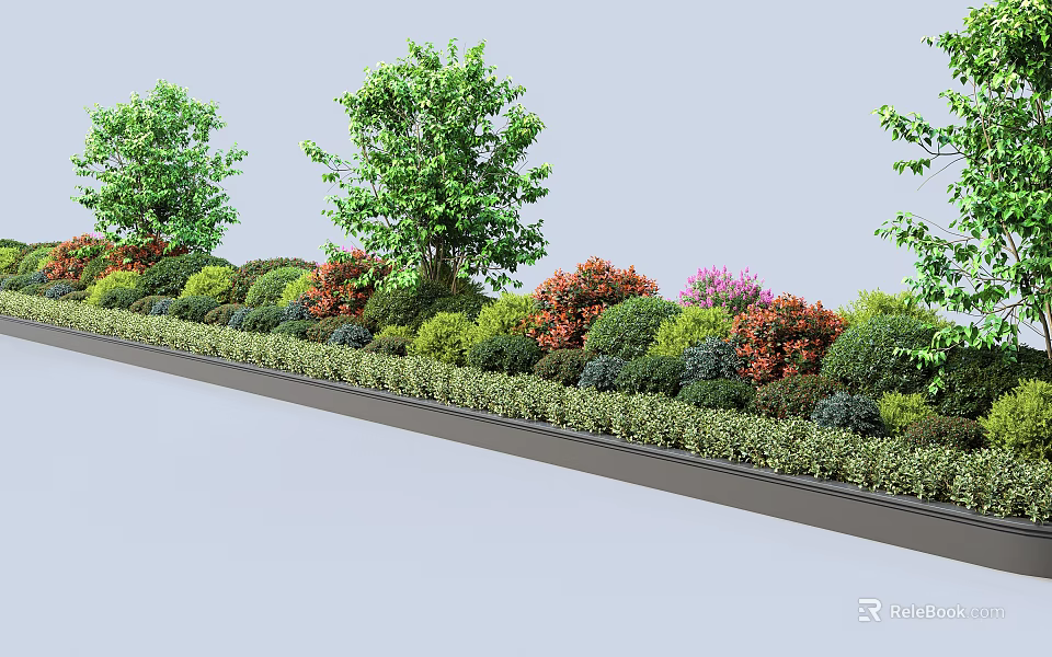 Colorful Bushes in Garden Landscape with Red Pink Green Foliage Neatly Arranged 3d model 