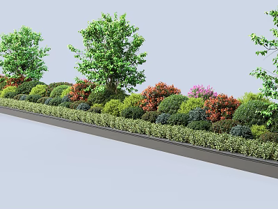 Colorful Bushes in Garden Landscape with Red Pink Green Foliage Neatly Arranged 3d model