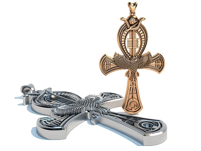 Gold And Silver Cross Pendants With Intricate Carvings And Eagle Design 3d model
