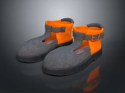 Stylish Grey And Orange Casual Shoes With Thick Sole And Buckle Strap Design 3d model