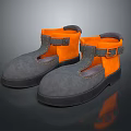 Stylish Grey And Orange Casual Shoes With Thick Sole And Buckle Strap Design