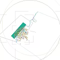 Birds Eye View Planning of Tented Structure With Green Lawn Palm Trees and Water Area