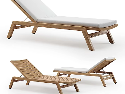 Wooden Lounge Chair With Adjustable Backrest And Cushioned Seat For Outdoor Relaxation 3d model