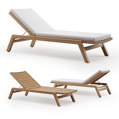 Wooden Lounge Chair With Adjustable Backrest And Cushioned Seat For Outdoor Relaxation 3d model