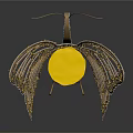 Artistic Butterfly Shaped Single Chair With Golden Intricate Hollow Wings And Yellow Seat