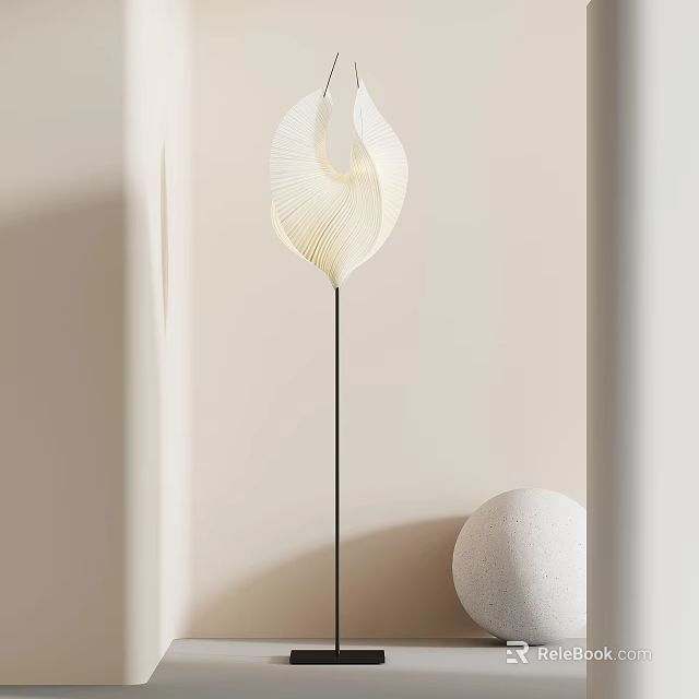 Modern Floor Lamp With Leaf Shaped White Shade Black Stand Light Wall And Decorative Sphere 3d model 