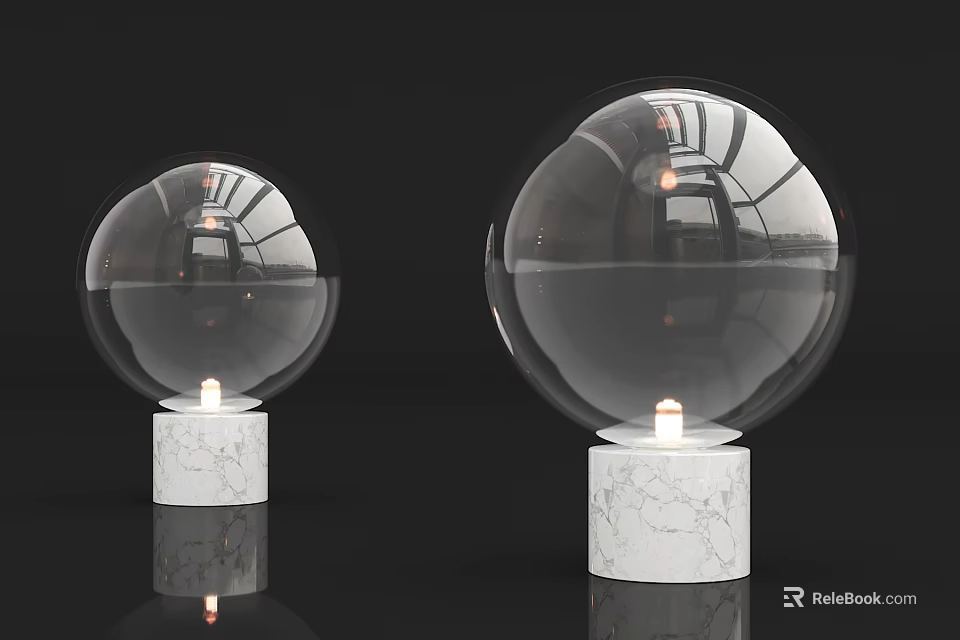 Modern Transparent Spherical Table Lamp With White Marble Base And Warm Light 3d model 