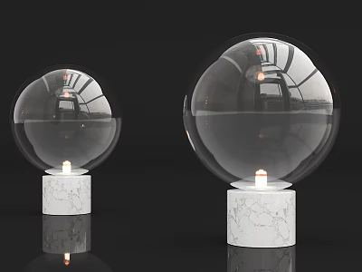 Modern Transparent Spherical Table Lamp With White Marble Base And Warm Light 3d model