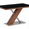 Modern Dining Table With Black Tabletop And Wooden X Shaped Legs On Metal Base
