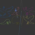 Colorful Peacock Art Installation With Vibrant Feathers And Various Poses