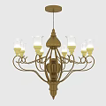 Classic Ornate Brass Chandelier With Multi Arm Design And White Glass Shades