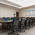 Modern Conference Room Interior With Long Table Black Leather Chairs Large Screen Green Plant Windows