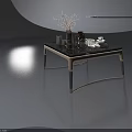 Stylish Coffee Table With Black Marble Top And Metal Frame Decorated With Ornaments