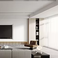 Modern Living Room Interior Design With Large TV White Sofa And Wooden Accents