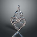 Silver Heart Shaped Pendant With Angel Figures And Intricate Craftsmanship Design