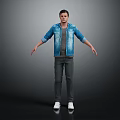 Men's Casual Clothing Set Featuring Denim Jacket Gray T shirt Gray Pants And White Shoes