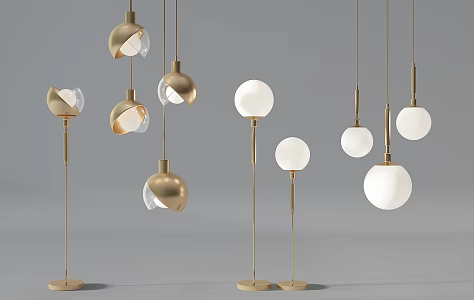 Light Luxury Lamps Combination Spherical Small Chandelier Floor Lamp 3d model