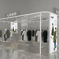 Modern Fashion Clothing Store Featuring Hanging Apparel Display Racks And Logo Sign