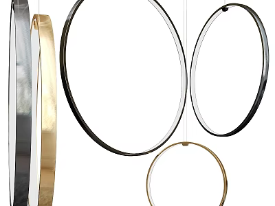 Modern Ring Shaped Chandeliers in Gold Silver and Black Metallic Frames 3d model