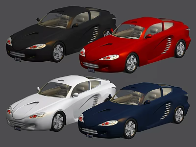 Stylish Sports Cars in Black Red White Blue with Sleek Design 3d model