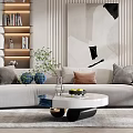 Modern Living Room Interior Design With Sofa Coffee Table Bookshelf And Decorative Art