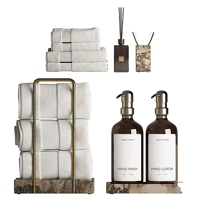 Essential Daily Washing Supplies With Soft Towels Hand Wash Lotion And Cotton Swab Holder 3d model