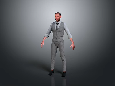 Man in Striped Vest Pants and Shirt with Tie on Gray Background 3d model