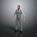 Man in Striped Vest Pants and Shirt with Tie on Gray Background